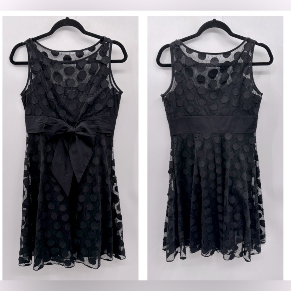 Y2K VTG LBD ADRIANNA PAPELL Whimsigoth fairycore black polkadot evening dress 6 - Picture 1 of 12